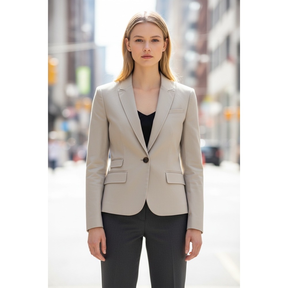 Banana Republic Womens Khaki Single Button Stretch Cotton Blazer 8